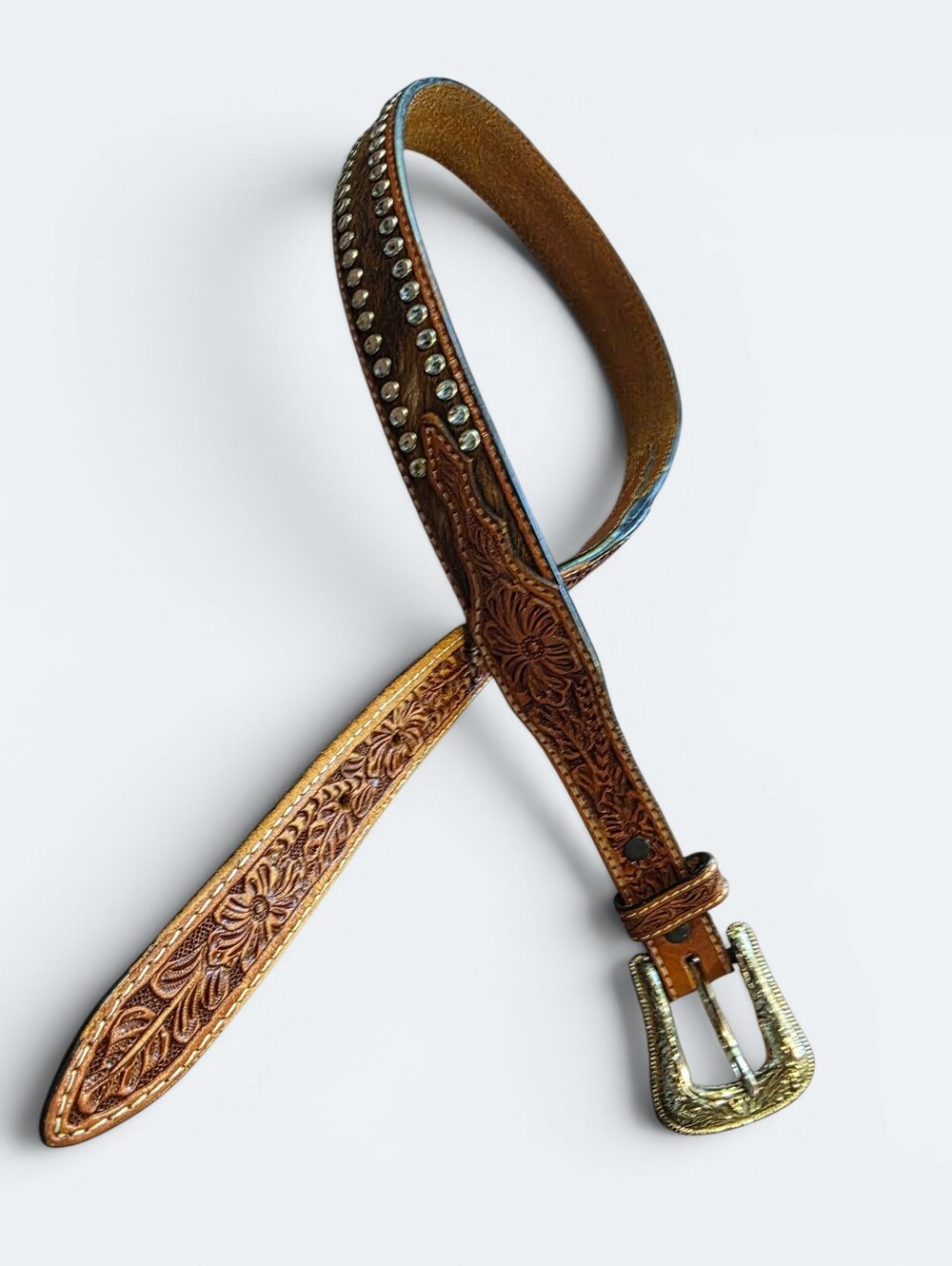3-D Belt Co. Western Rhinestone Calf Hair Leather Belt Cowgirl Size 30